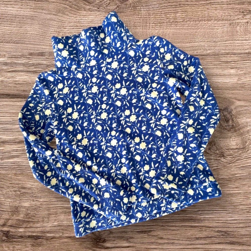 Dudley Stephens Park Slope Turtleneck Blue Floral Terry Fleece XS - Picture 2 of 9